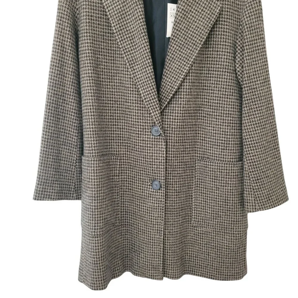 Zara Single Breasted Houndstooth Blazer Sports Coat Jacket Size XS Brown NWT - Picture 5 of 8